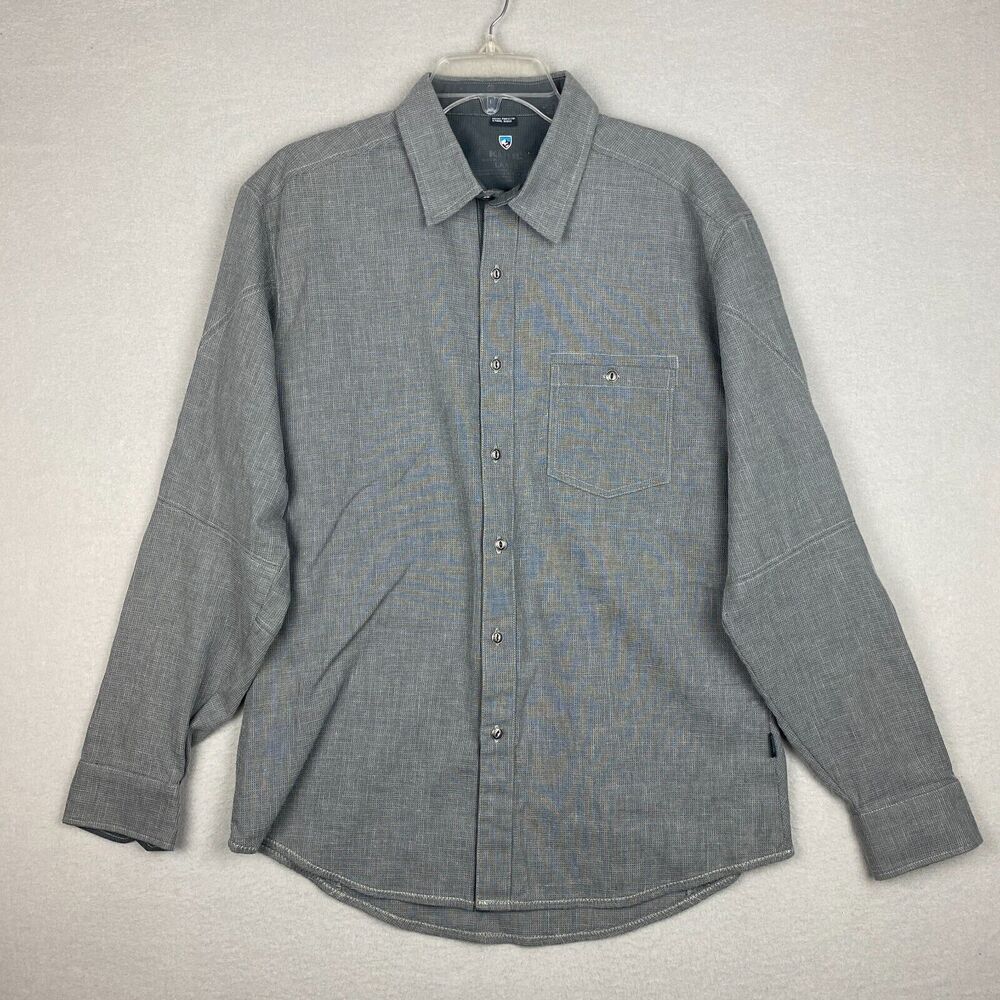 KUHL Men's Large Born In The Mountains Long Sleeve Button Up Shirt Black Gray
